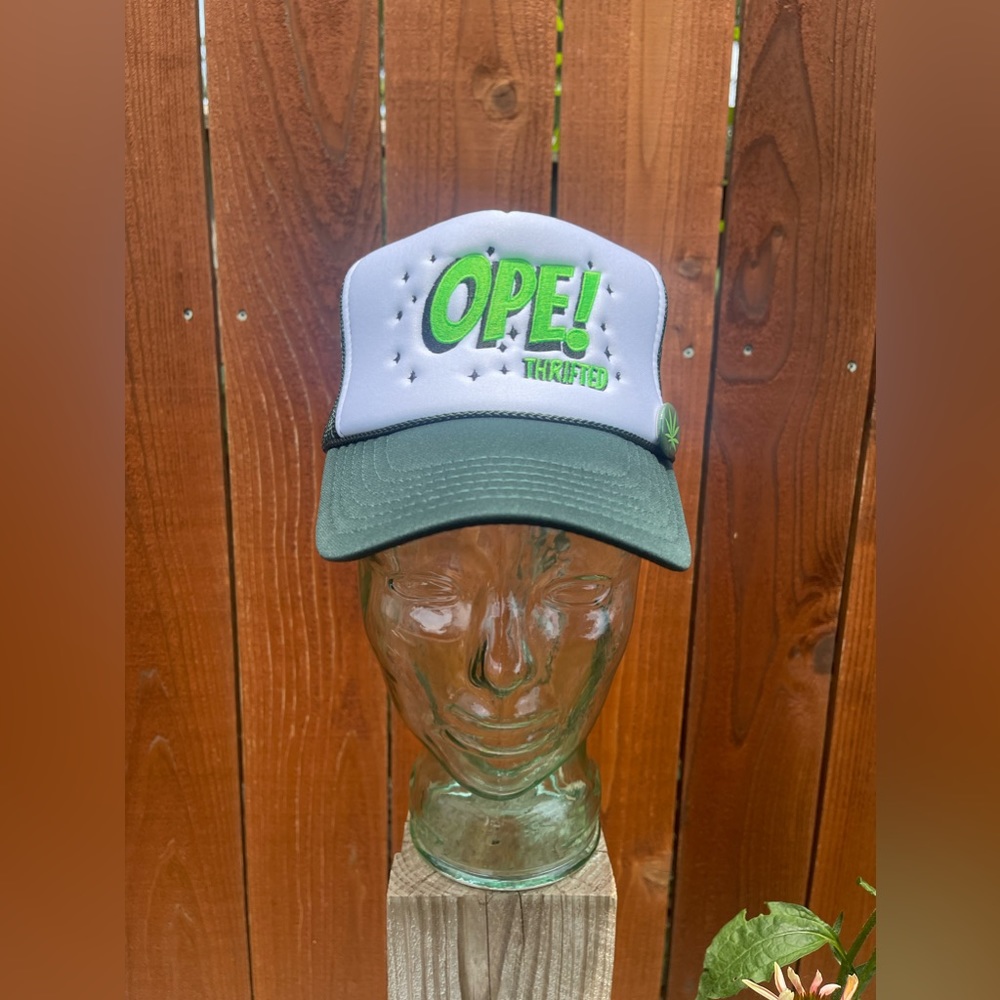 Custom Ope! Thrifted Trucker Hat 💚✨